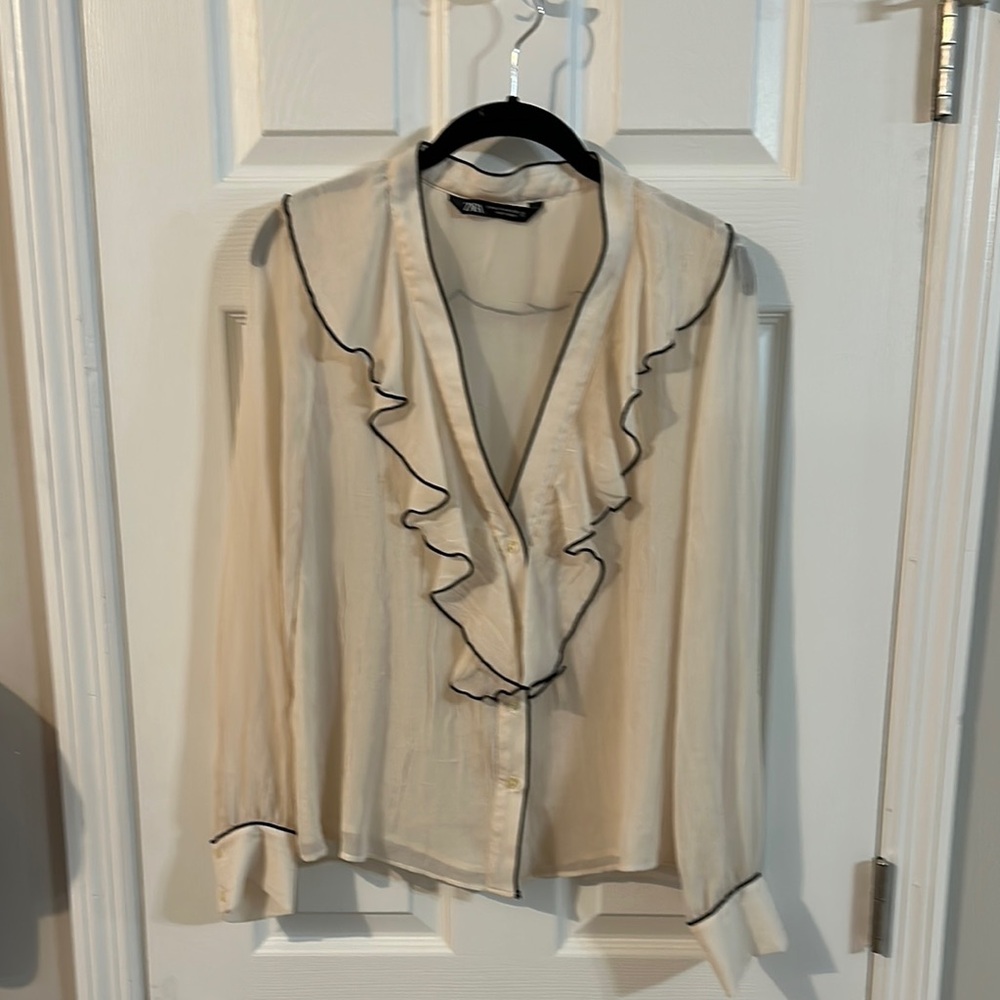 Zara Cream Ruffle Blouse